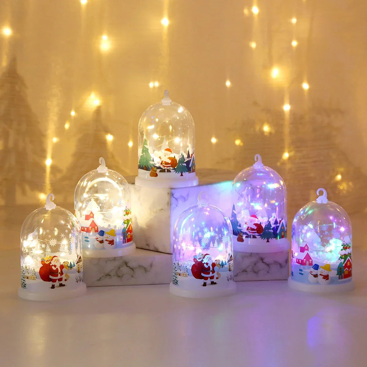 Glass Dome Warm White LED Santa Snow Scene