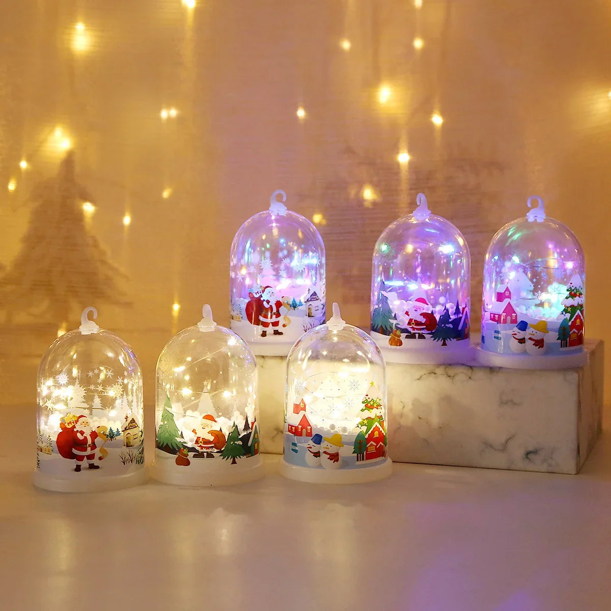Glass Dome Warm White LED Santa Snow Scene