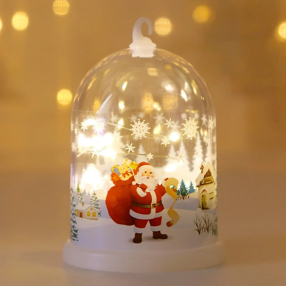 Glass Dome Warm White LED Santa Snow Scene