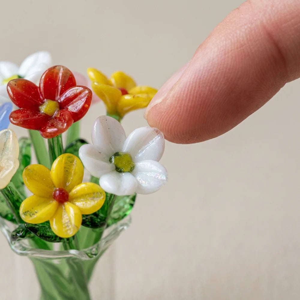 Glass Flower Bouquet Mini Colored Glaze Vase Included