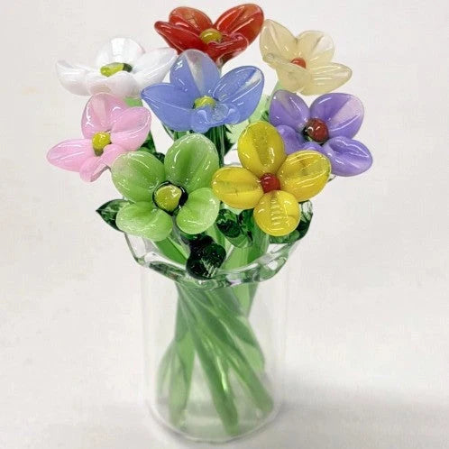 Glass Flower Bouquet Mini Colored Glaze Vase Included