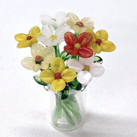 Glass Flower Bouquet Mini Colored Glaze Vase Included
