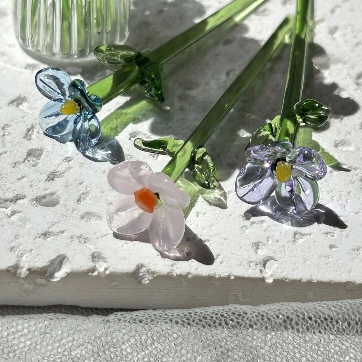 Glass Flower Bouquet Mini Colored Glaze Vase Included