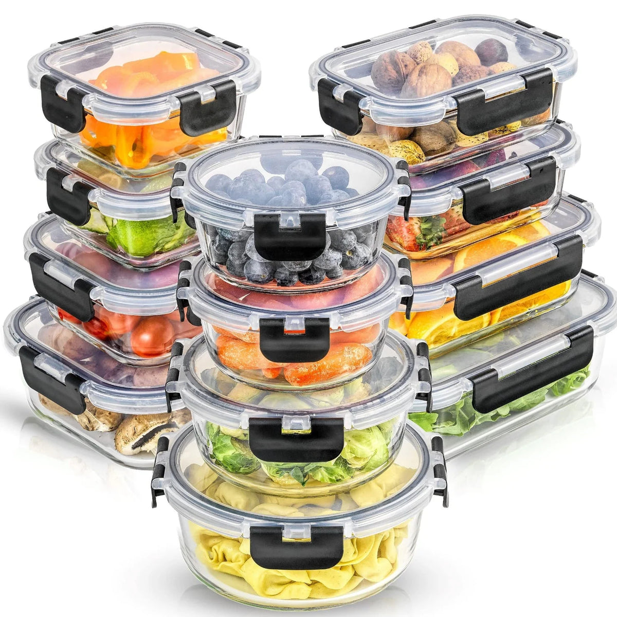 Glass Food Containers Borosilicate Stackable Airtight Clip Lids