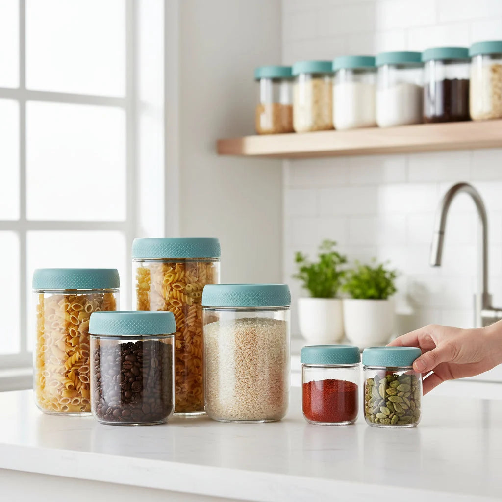 Glass Pantry Jars Airtight Clamp Lids Stackable Square