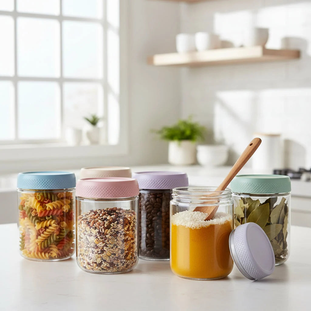 Glass Pantry Jars Airtight Clamp Lids Stackable Square