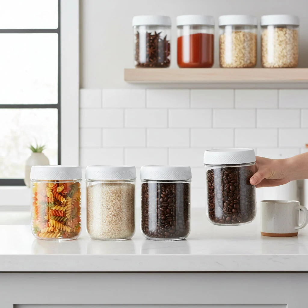 Glass Pantry Jars Airtight Clamp Lids Stackable Square