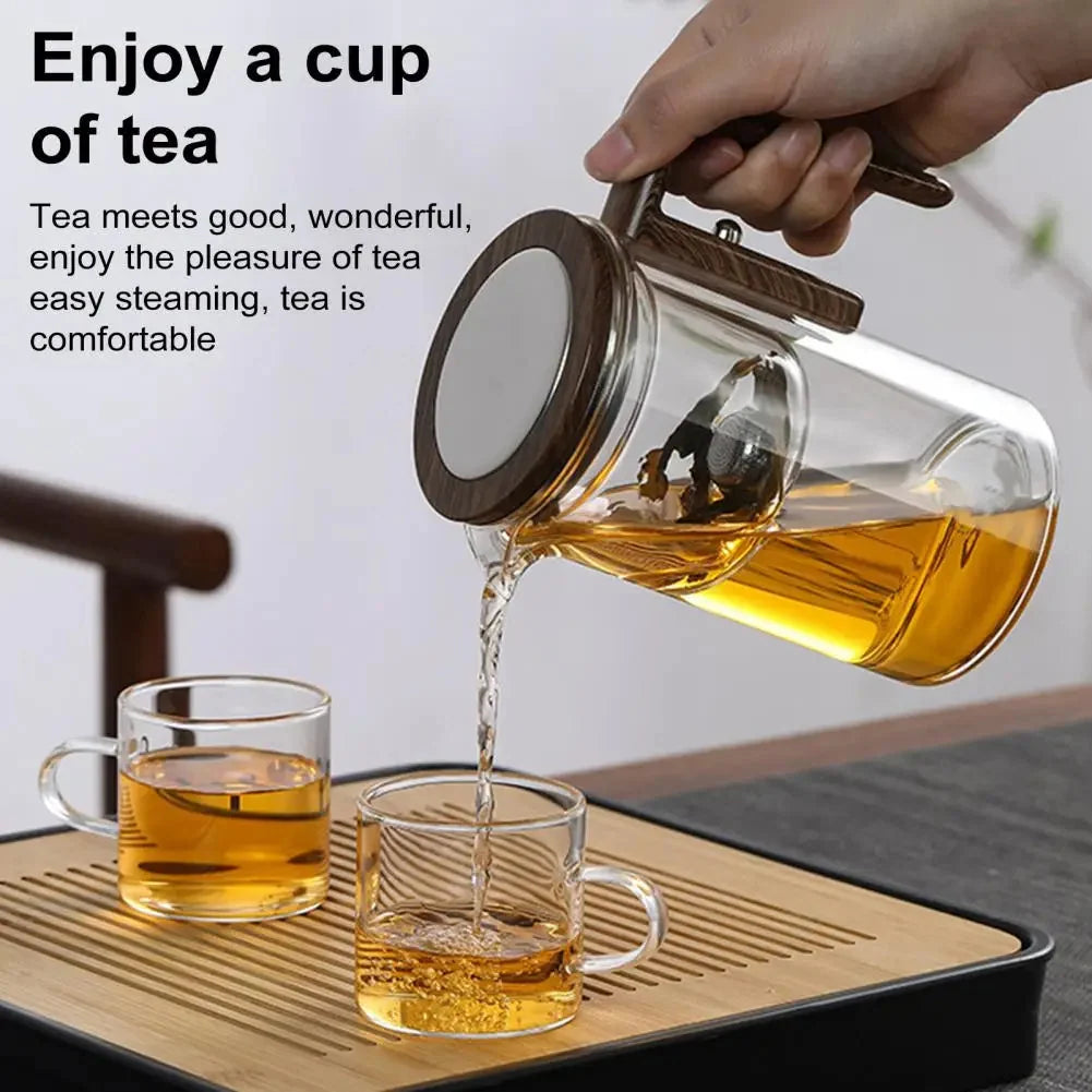 Glass Teapot Borosilicate With Removable Infuser & Wooden Handle