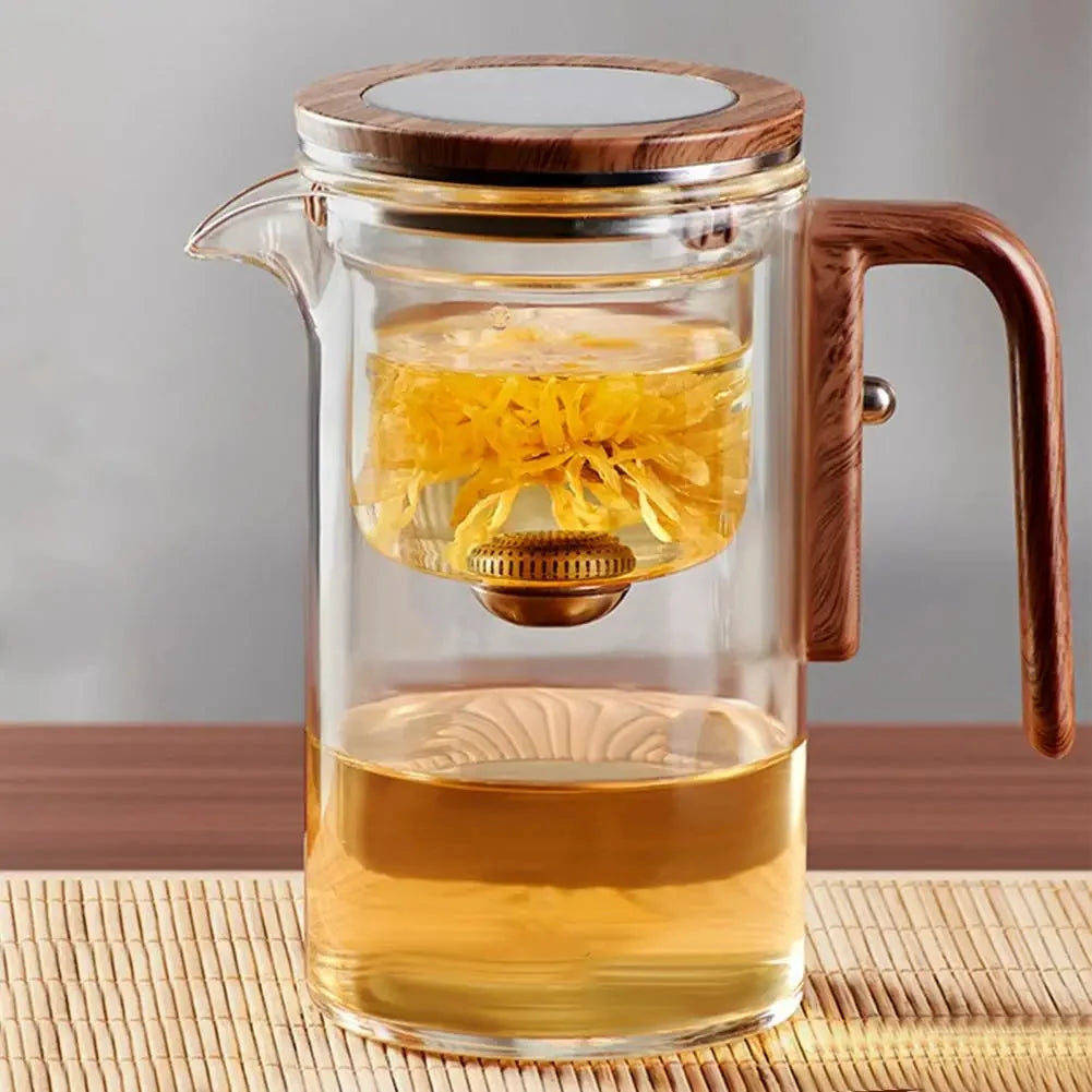 Glass Teapot Removable Fine Mesh Infuser Wooden Handle