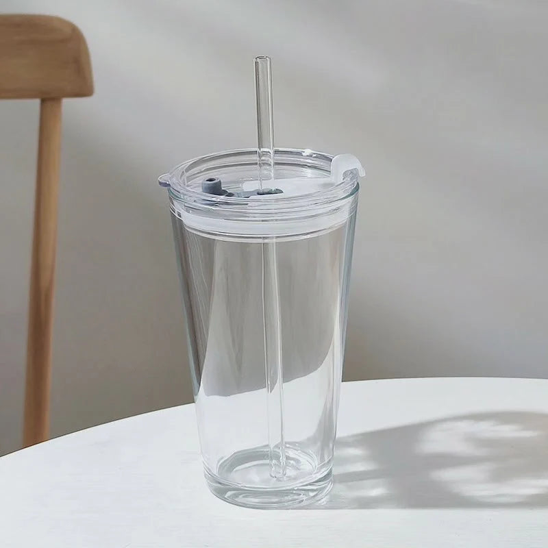 Glass Tumbler Borosilicate With Lid & Glass Straw 16.9 Oz