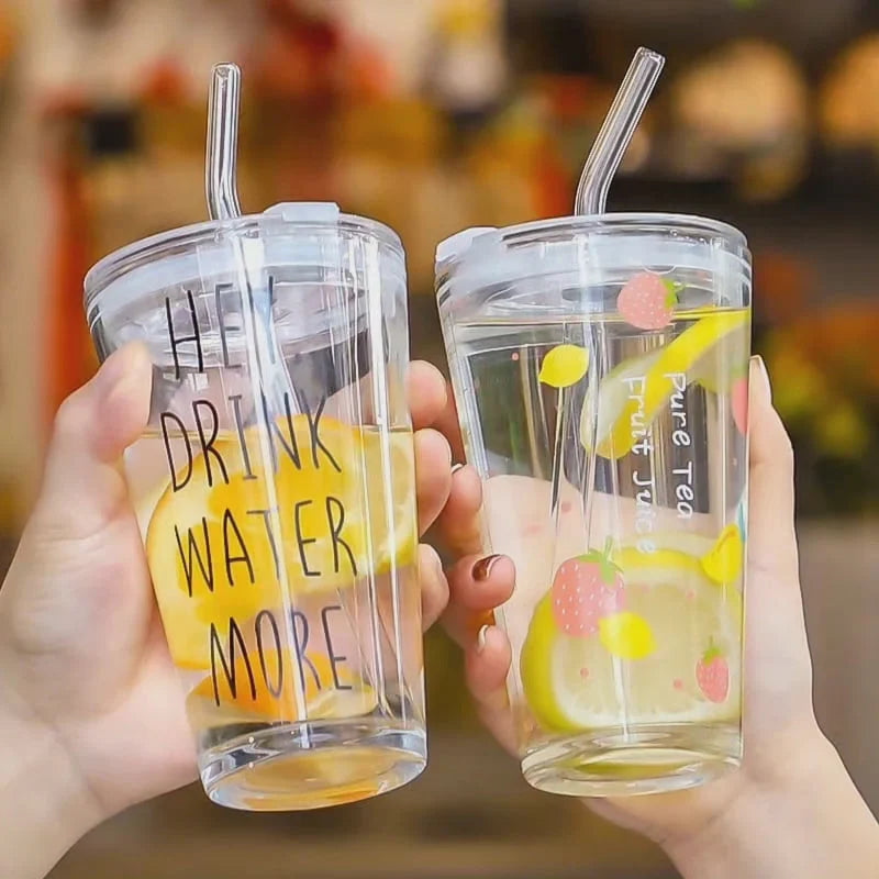 Glass Tumbler Borosilicate With Lid & Glass Straw 16.9 Oz