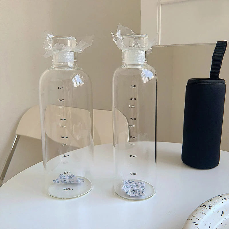 Glass Water Bottle Heat-Resistant Printed Time Scale