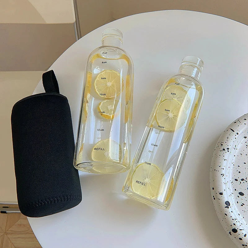 Glass Water Bottle Heat-Resistant Printed Time Scale