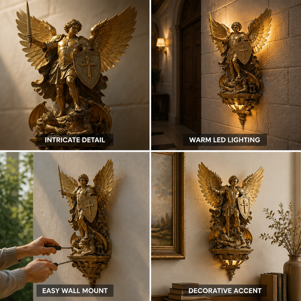 Gold Finish Integrated LED Wall Sconce (Archangel Michael)