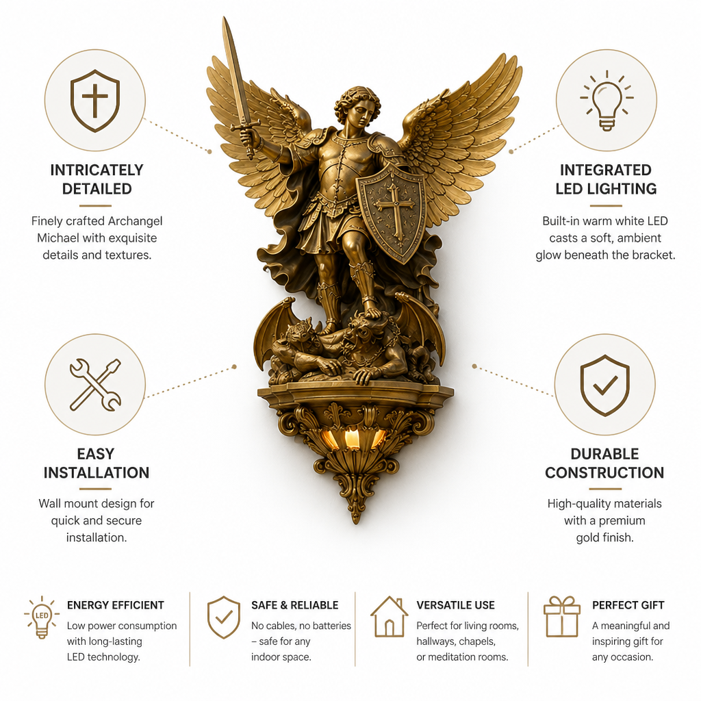 Gold Finish Integrated LED Wall Sconce (Archangel Michael)