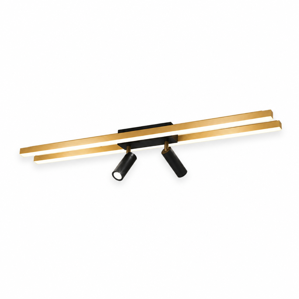 Gold Metal Dimmable Adjustable Twin Spotlights Ceiling Light