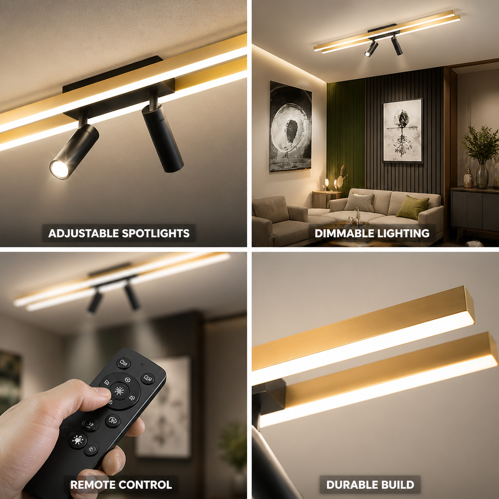 Gold Metal Dimmable Adjustable Twin Spotlights Ceiling Light