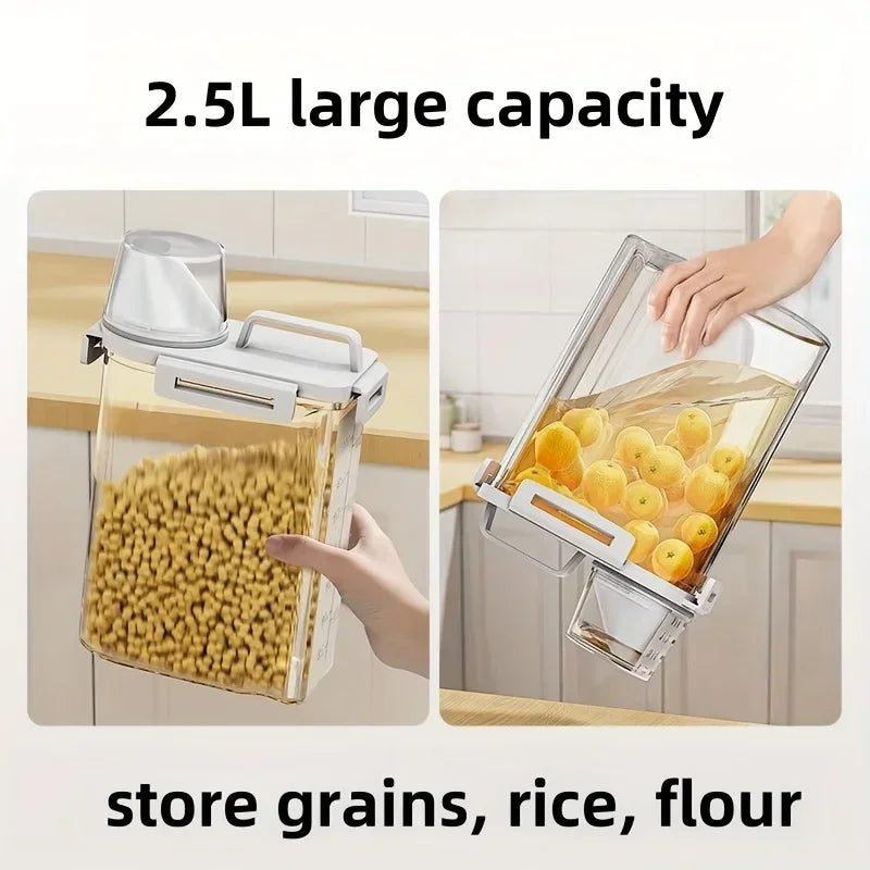Grain Storage Dispenser Airtight Seal & Built-In Measuring Cup