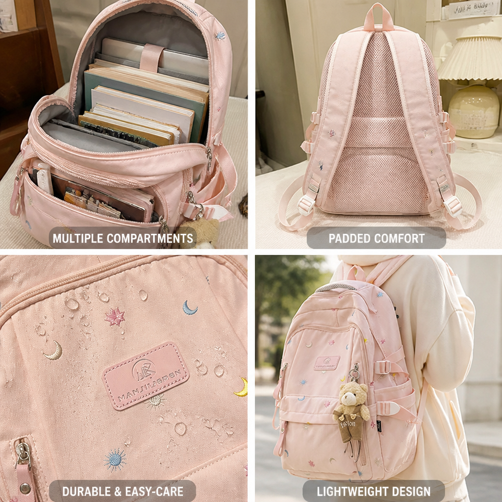 Graphic Multi-Pocket School Backpack (Padded Straps)