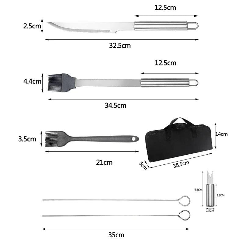 Grill Tool Set Stainless Steel Heat-Resistant With Carrying Bag