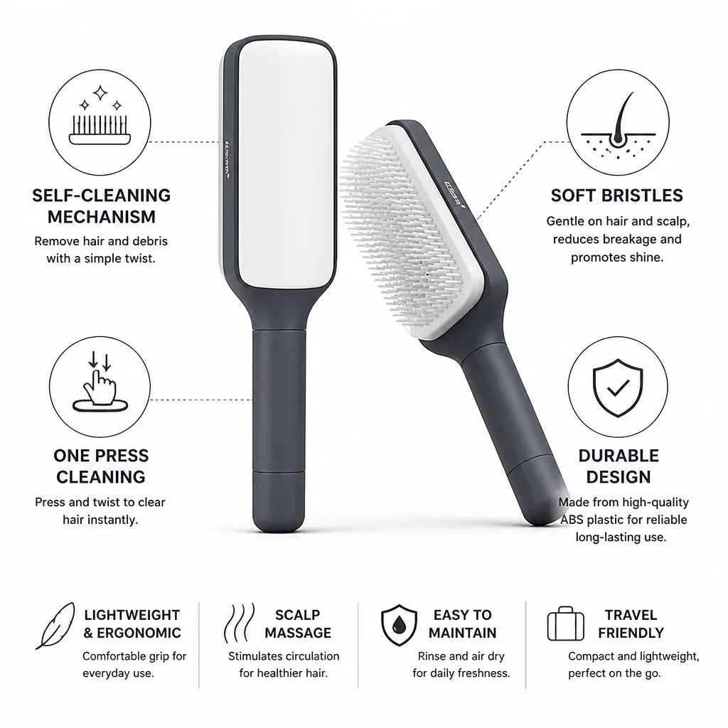 Hair Brush Self-Cleaning Soft Bristles & Scalp Massage