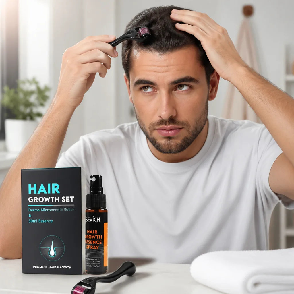Hair Growth Set Derma Microneedle Roller & 30ml Essence