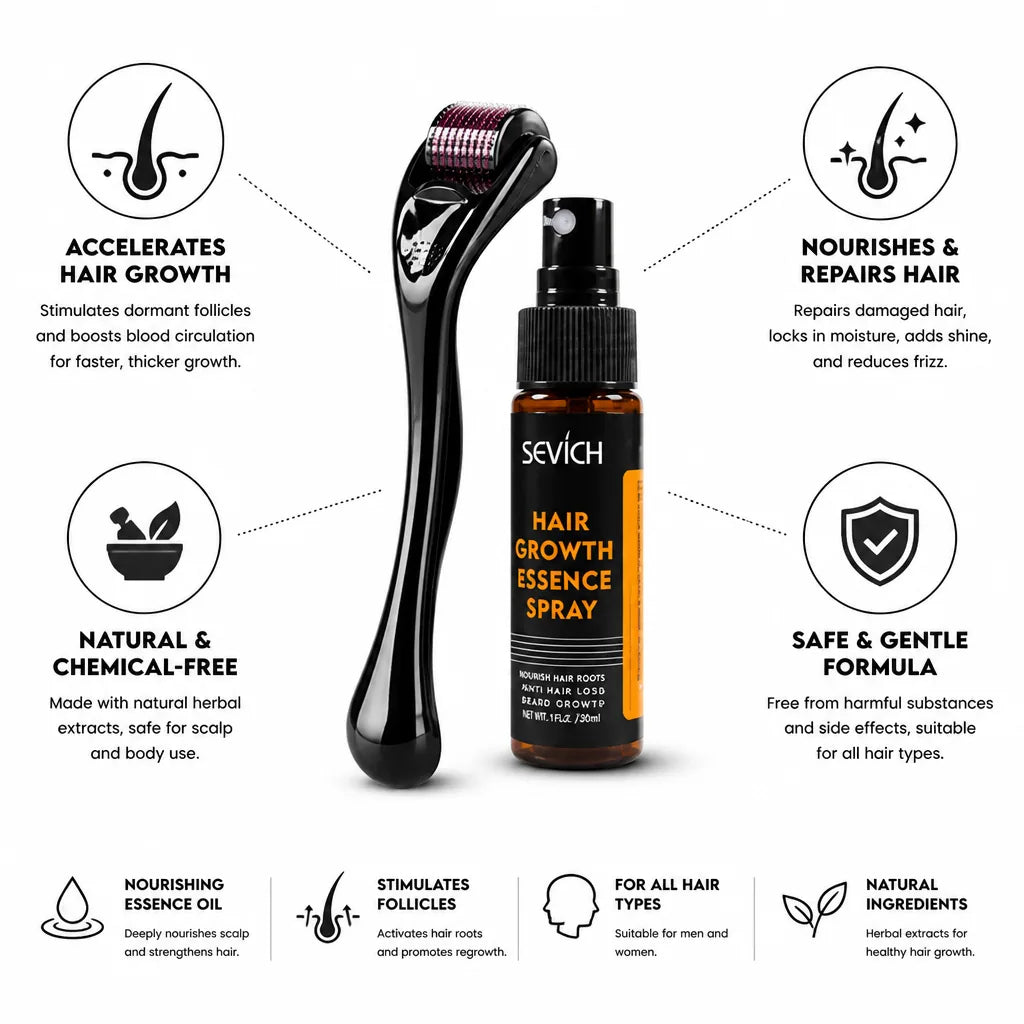 Hair Growth Set Derma Microneedle Roller & 30ml Essence