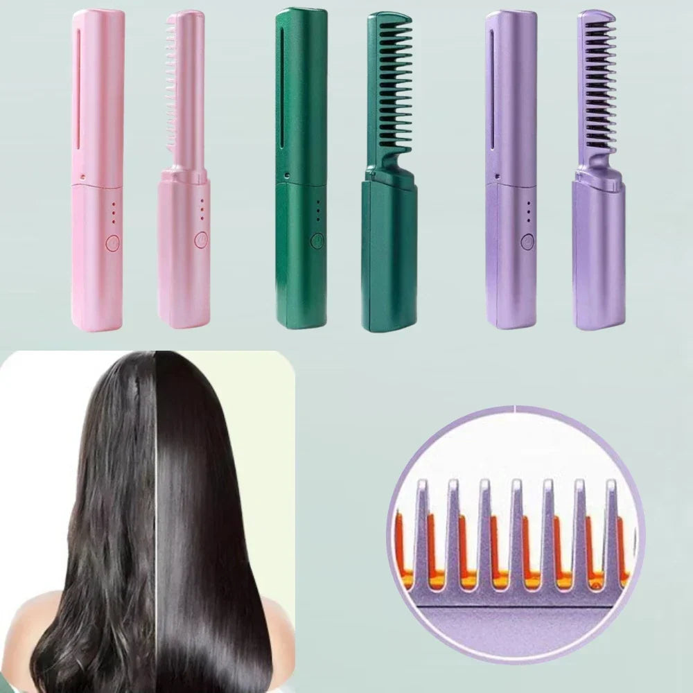 Hair Straightening Comb Ceramic Heated Cordless Rechargeable
