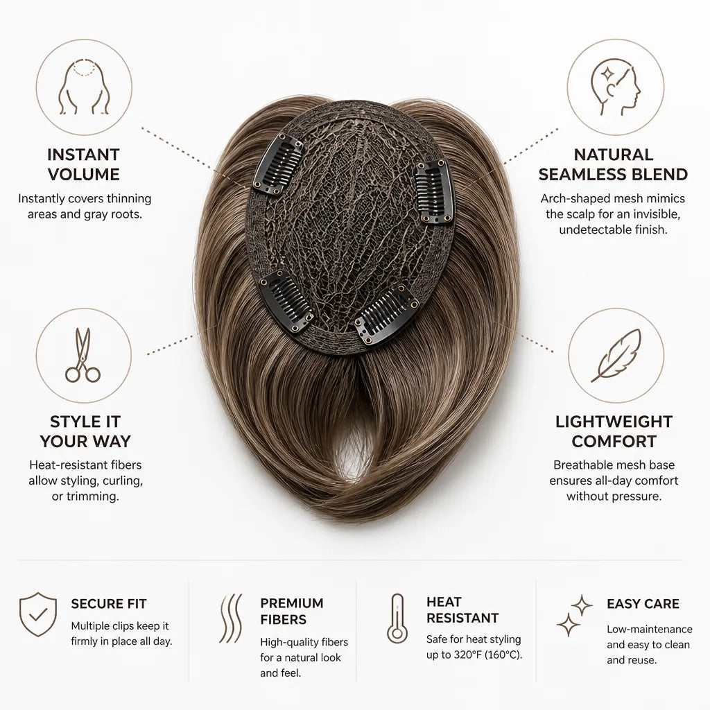 Hair Topper Clip Seamless Scalp Mesh Instant Volume