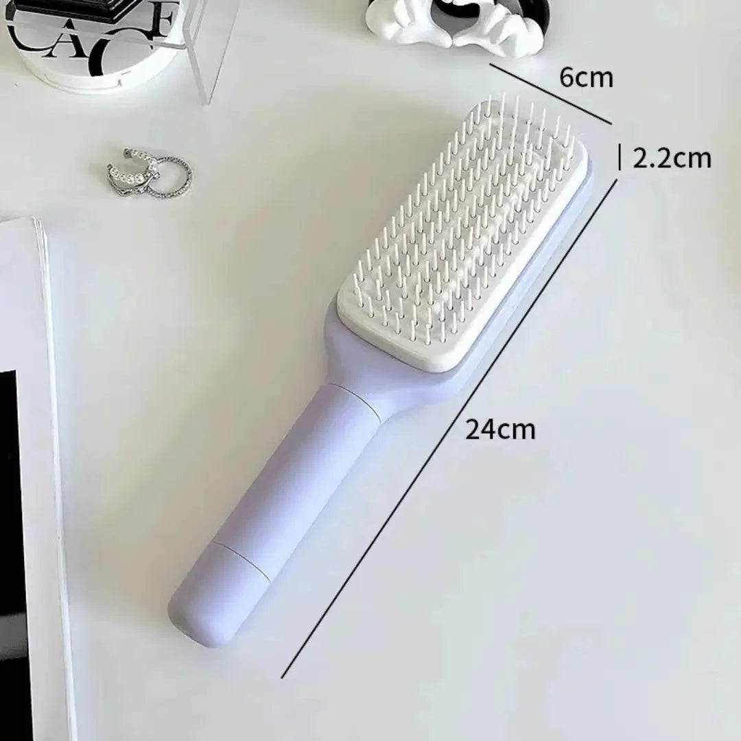 Hairbrush One-Click Self-Cleaning Rounded Scalp-Massage Bristles