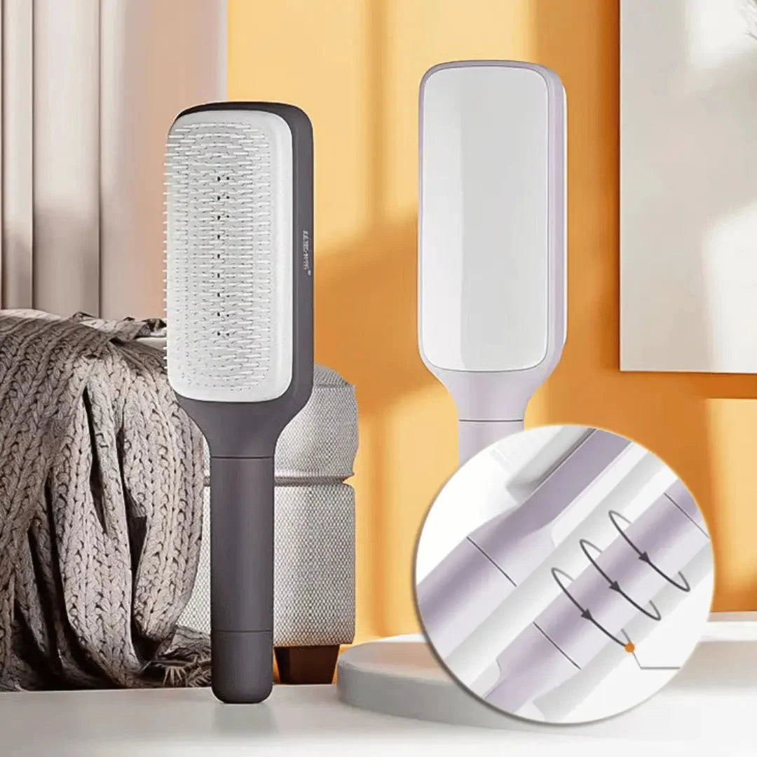 Hairbrush One-Click Self-Cleaning Rounded Scalp-Massage Bristles