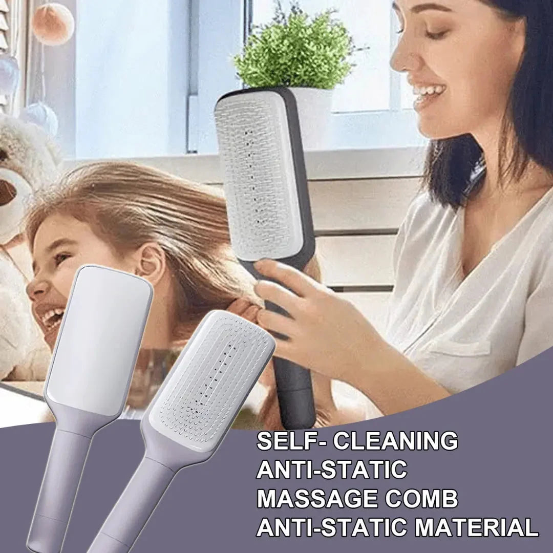 Hairbrush One-Click Self-Cleaning Rounded Scalp-Massage Bristles