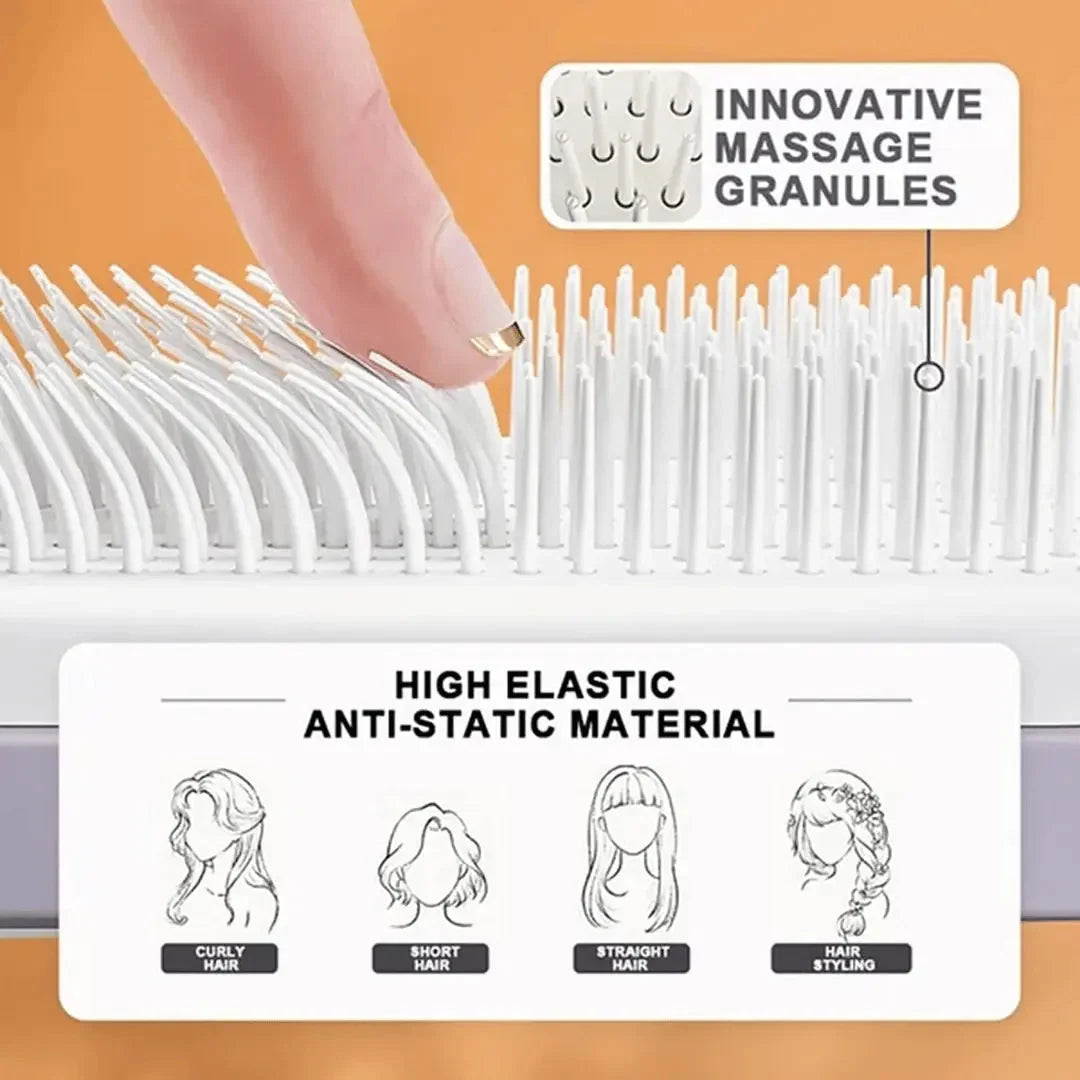 Hairbrush One-Click Self-Cleaning Rounded Scalp-Massage Bristles