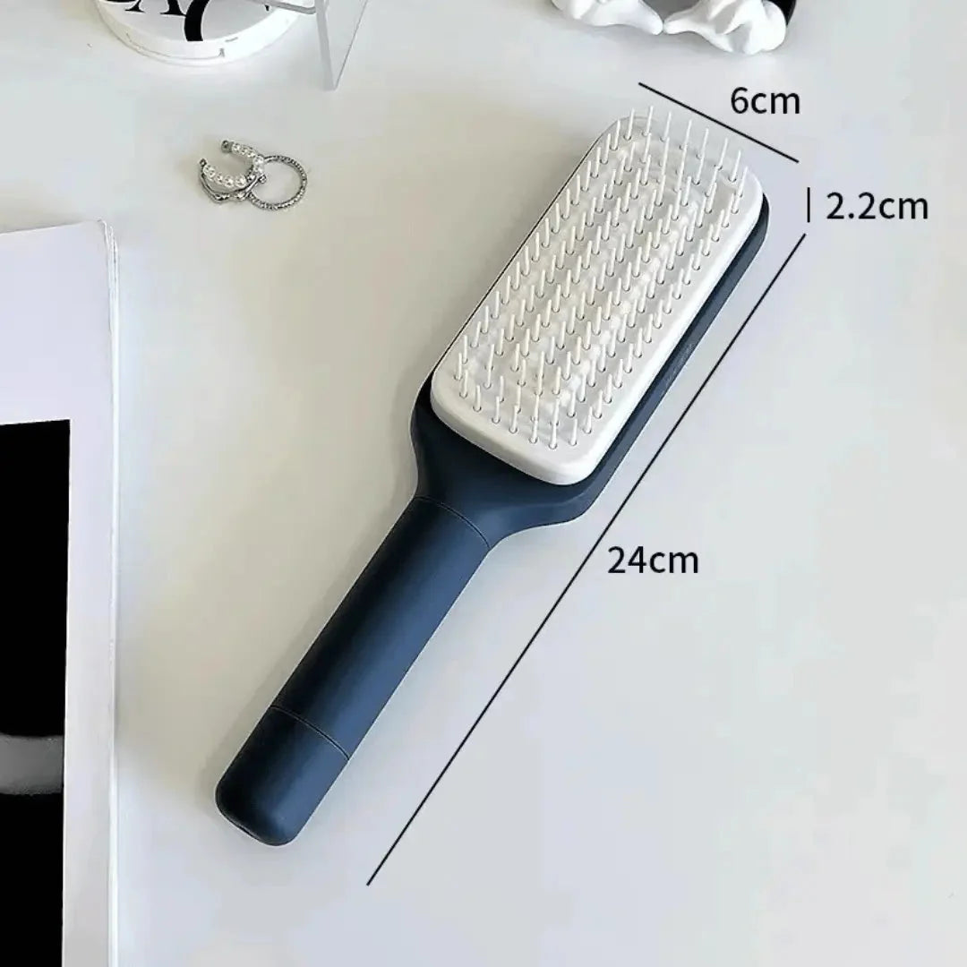 Hairbrush One-Click Self-Cleaning Rounded Scalp-Massage Bristles