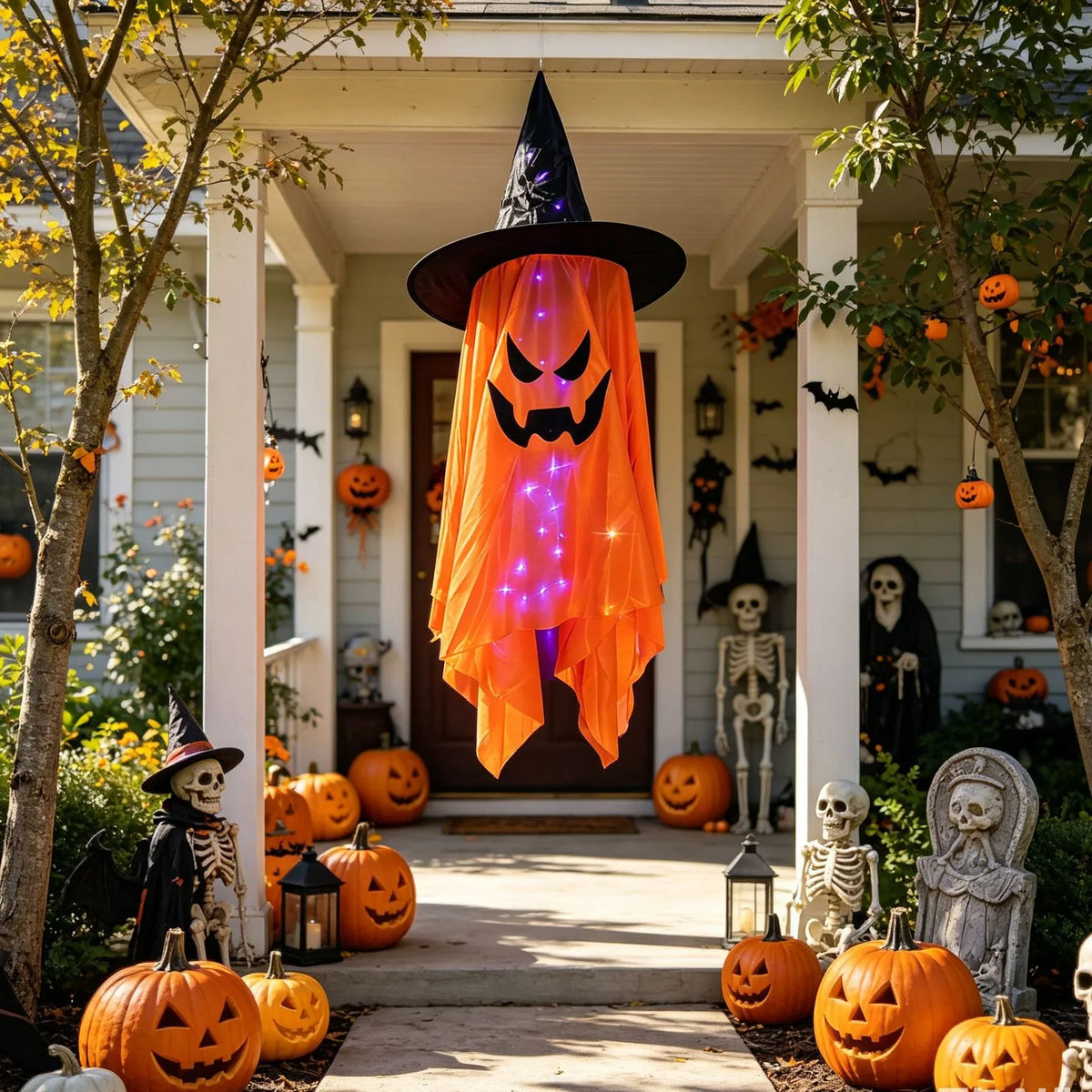 Halloween Decoration Figure Glowing Eyes Witch Hat Weatherproof