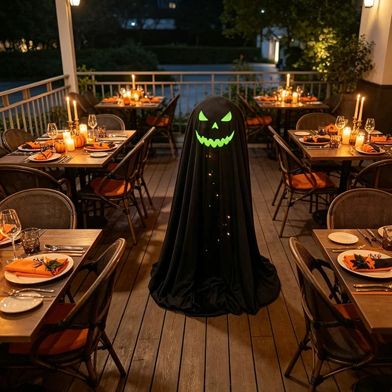 Halloween Ghost Decoration Glowing Eyes & Smile Weather-Resistant