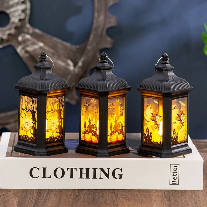 Halloween Lantern Flameless LED Pumpkin & Bat Design