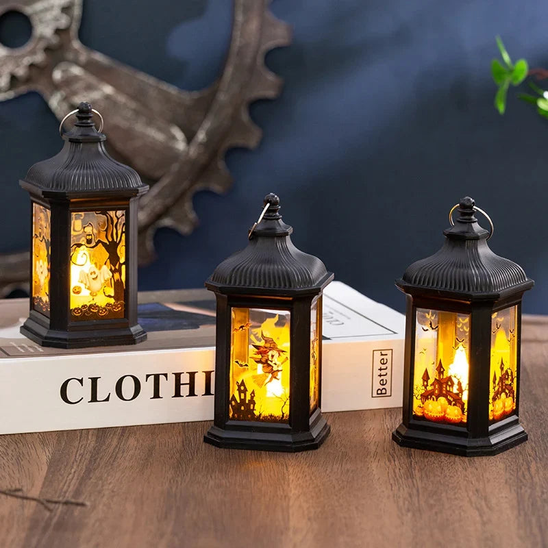 Halloween Lantern Flameless LED Pumpkin & Bat Design