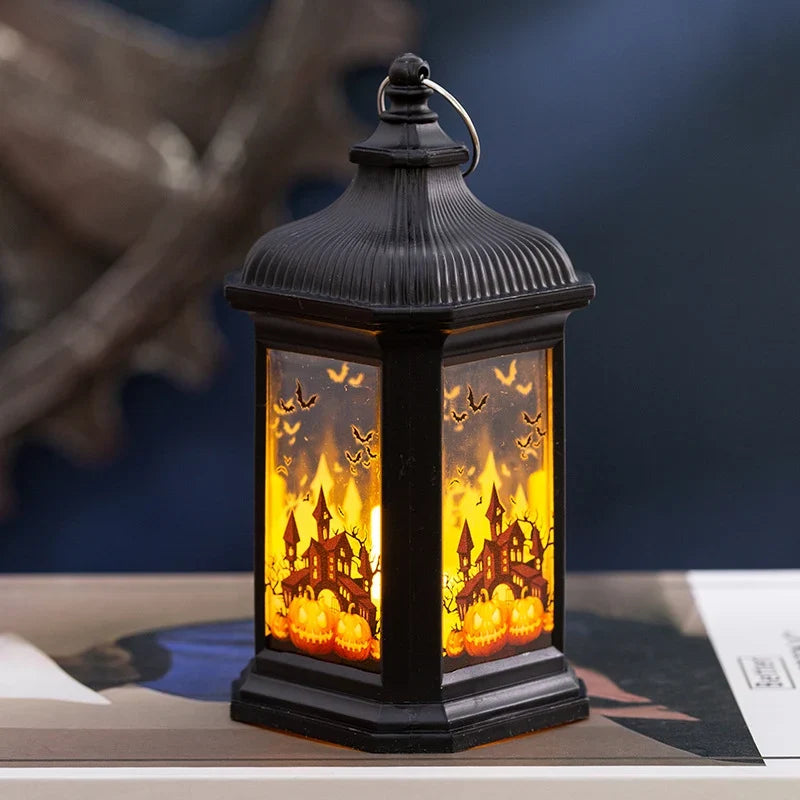 Halloween Lantern Flameless LED Pumpkin & Bat Design