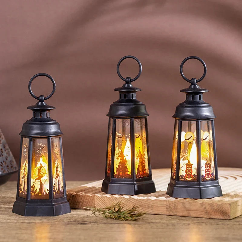 Halloween Lantern Skull Pumpkin & Witch Designs Weather-Resistant Handle