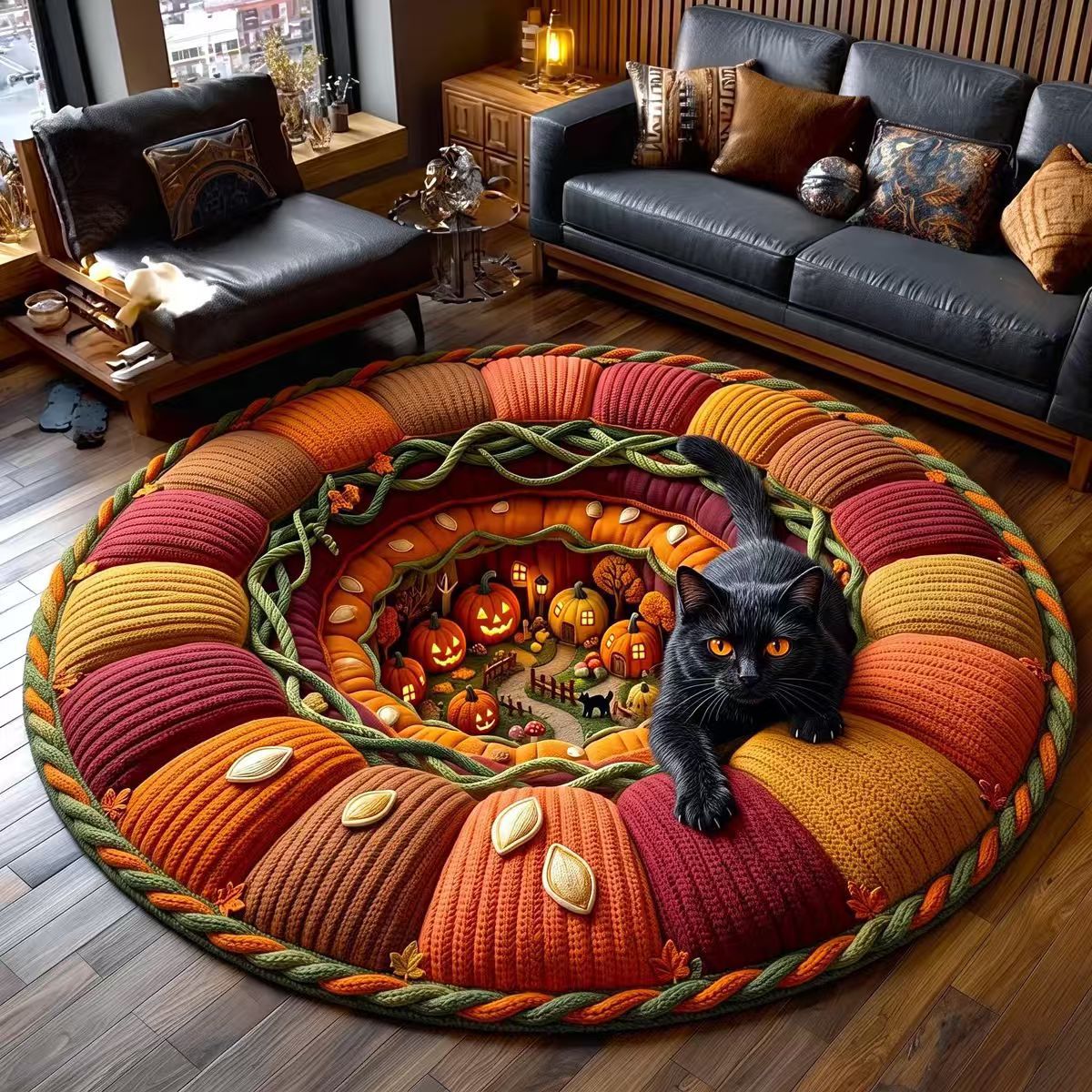 Halloween Rug 3D Pumpkin Design Spot-Cleaning Care