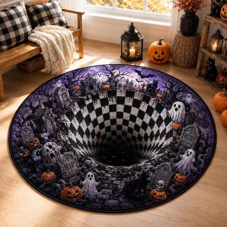 Halloween Rug 3D Pumpkin Design Spot-Cleaning Care