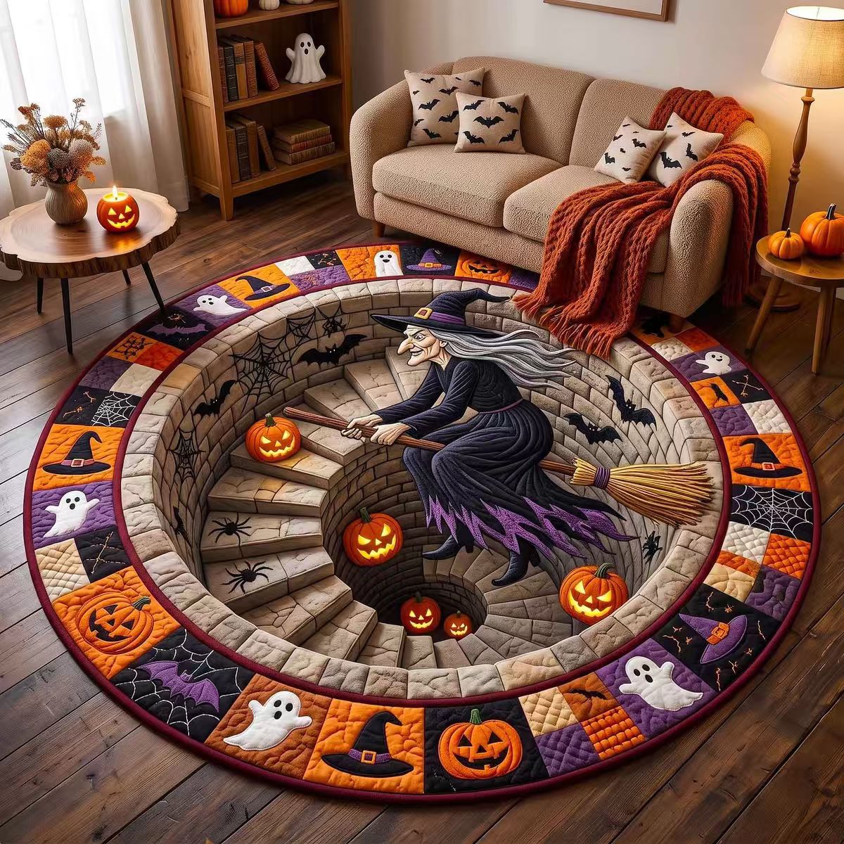 Halloween Rug 3D Pumpkin Design Spot-Cleaning Care