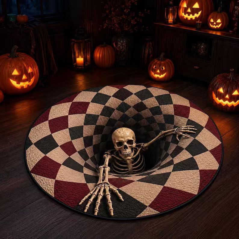 Halloween Rug 3D Pumpkin Design Spot-Cleaning Care