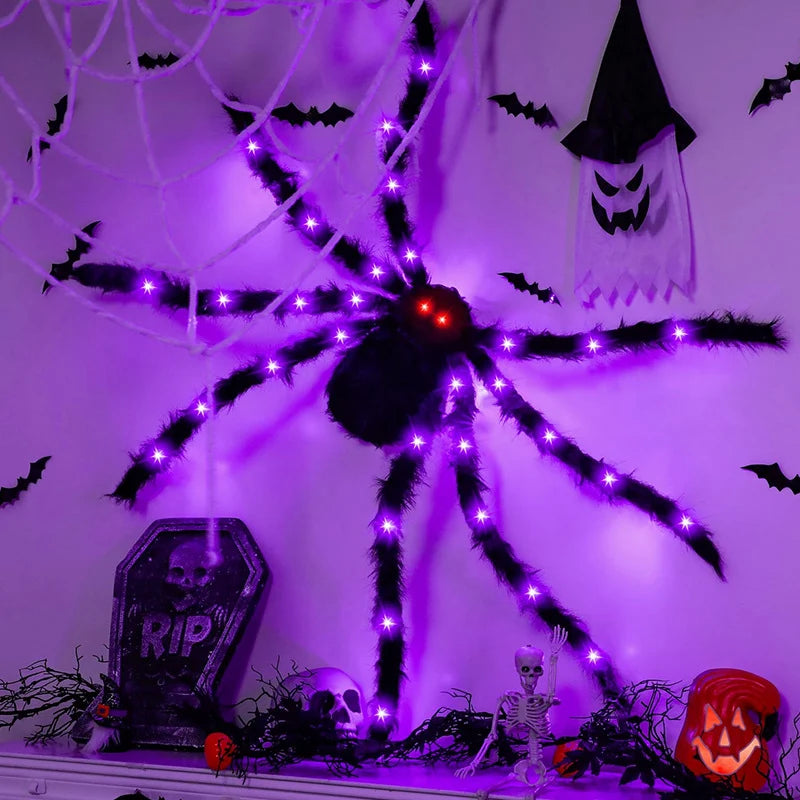 Halloween Spider Decoration Life-Size Red Eyes 100+ LEDs