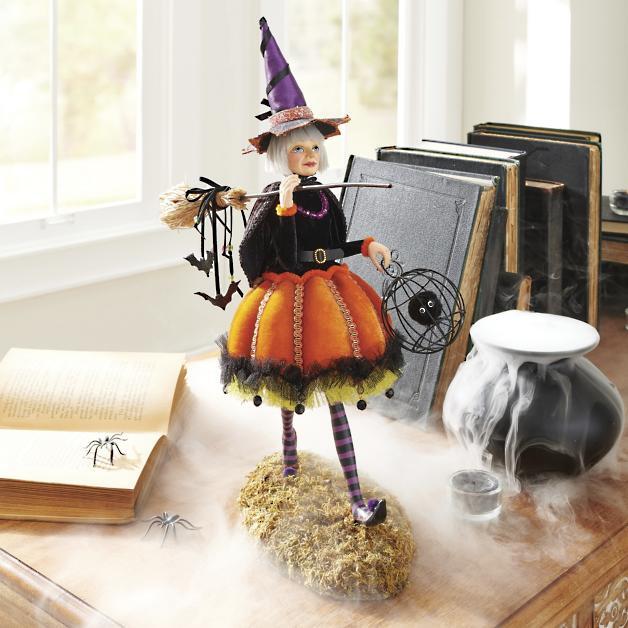 Halloween Witch Figurine Handmade Resin Multicolored Intricate Details