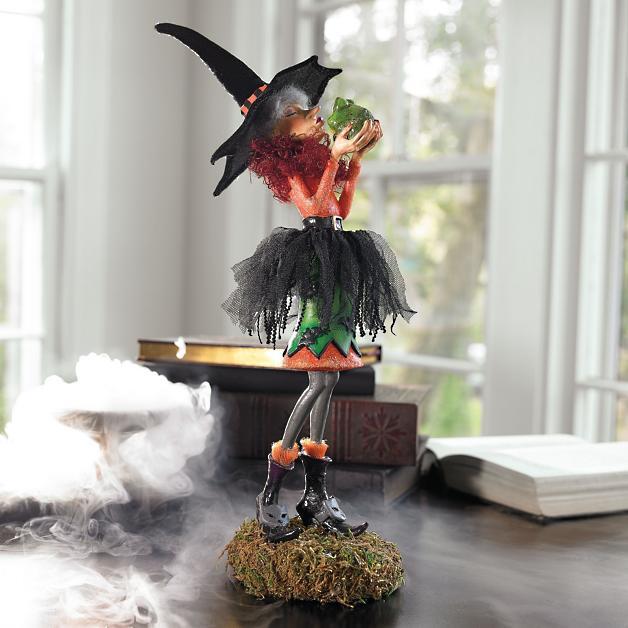 Halloween Witch Figurine Handmade Resin Multicolored Intricate Details
