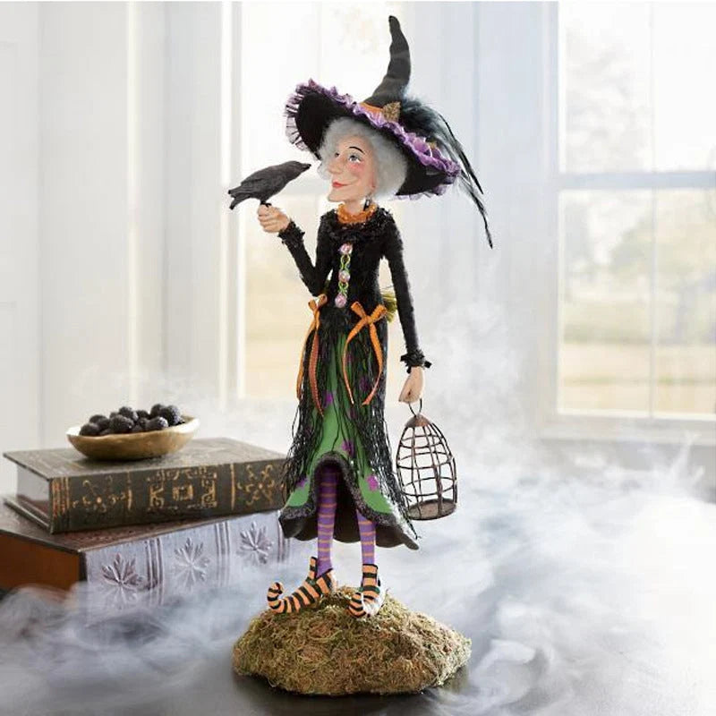 Halloween Witch Figurine Handmade Resin Multicolored Intricate Details