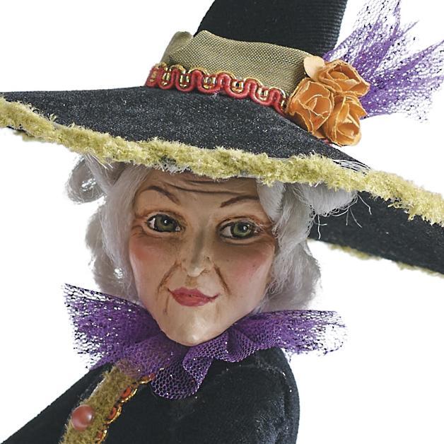 Halloween Witch Figurine Handmade Resin Multicolored Intricate Details