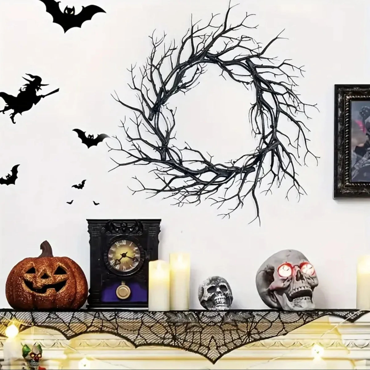 Halloween Wreath Artificial Twig Rustic Style
